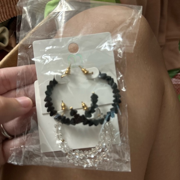 Melody Black and Clear Beaded Hoop Earrings - Picture 2 of 2